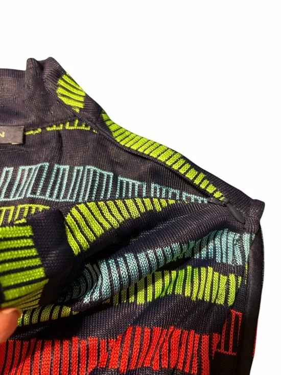 St. John Black Knit Top with Red, Lime and Aqua Stripes - Picture 6 of 8